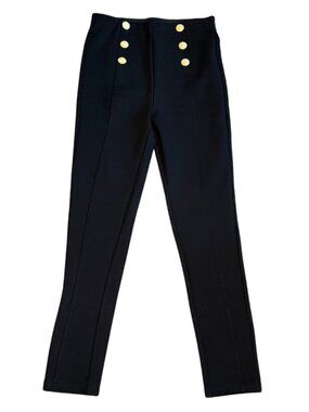 Zara Gold Button Black Ponte Pants - Size Medium - High Waisted